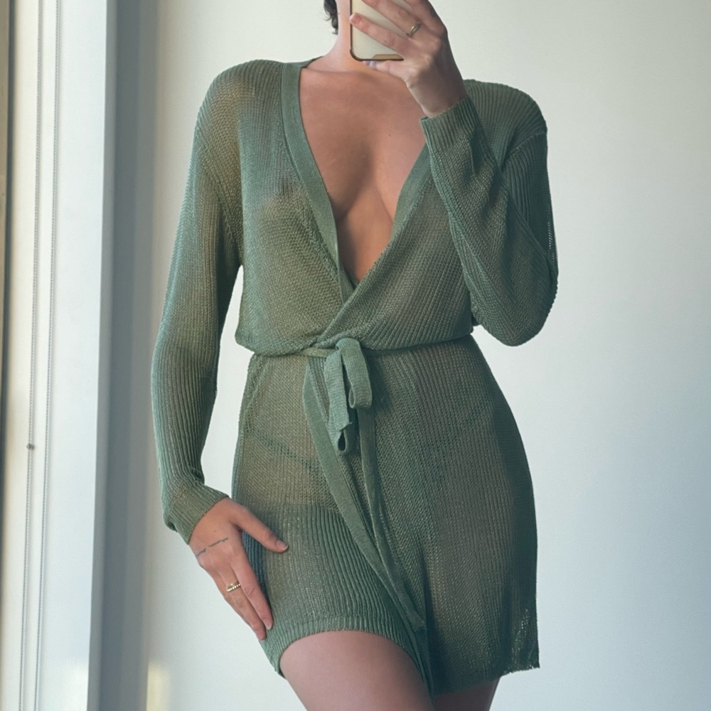 Lioness Official Green knit wrap dress